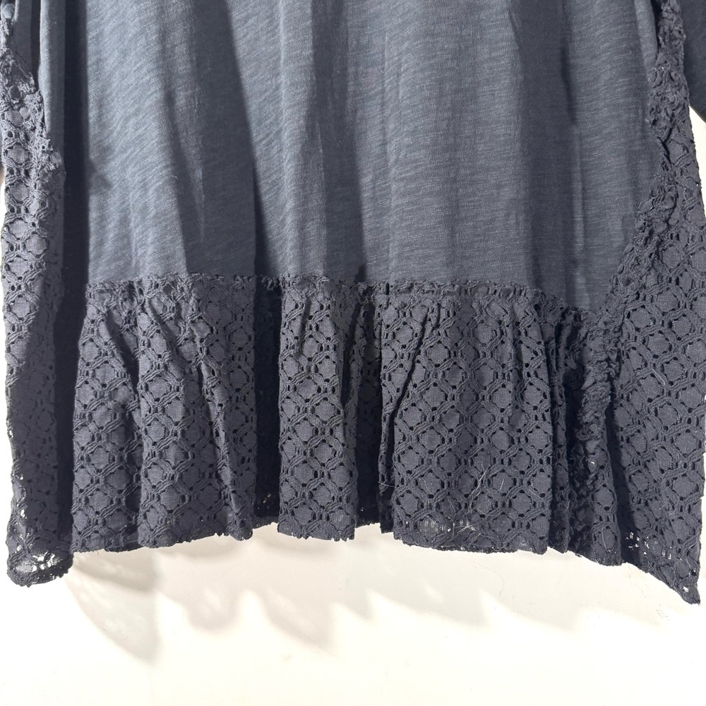 LOGO Lori Goldstein Black Cotton Slub Tunic with Ruffle Lace A652874 - Picture 4 of 12
